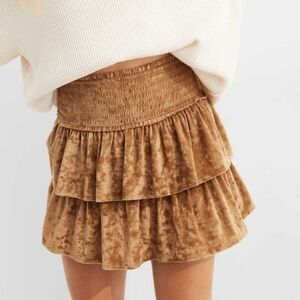 AERIE | Women's Tan Tree Line Frill N Thrills Ruffled Velvet Mini Skirt …